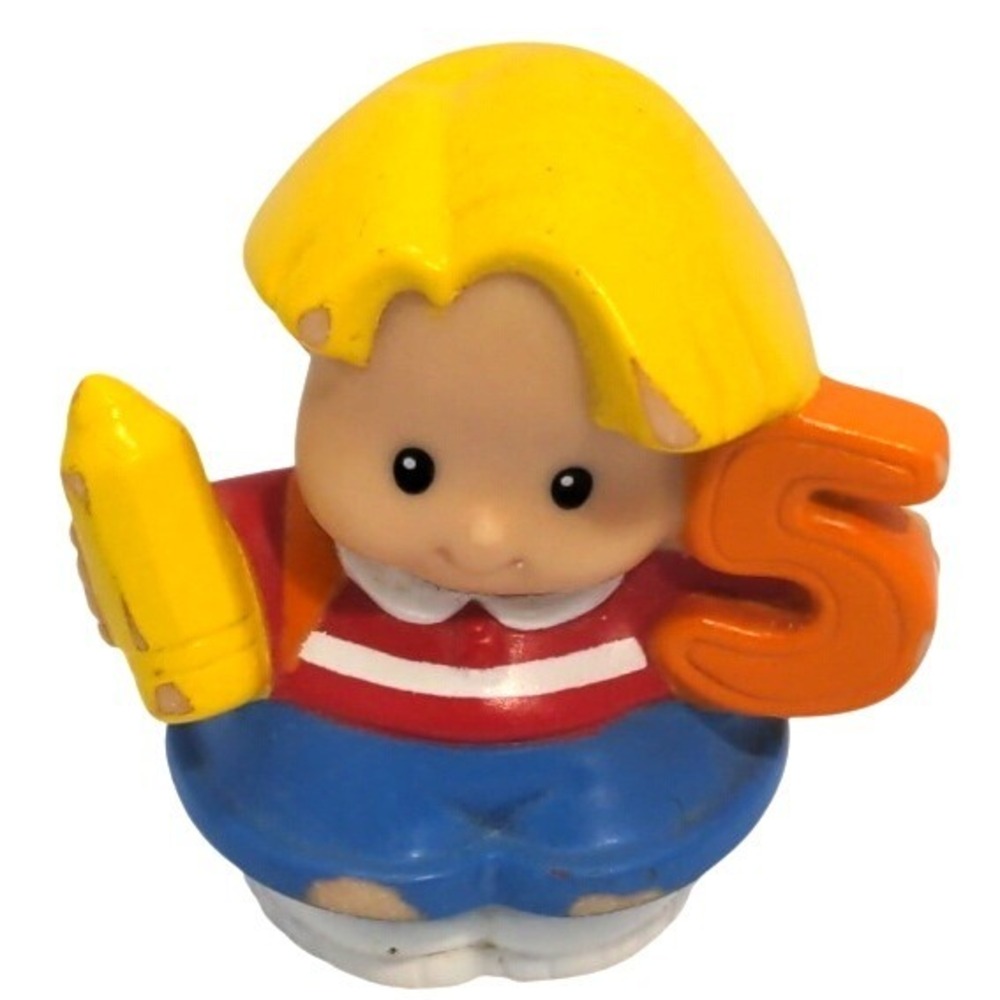 Fisher-Price Little People Eddie School Boy Yellow Pencil Number 5 Frog 2005 VTG
